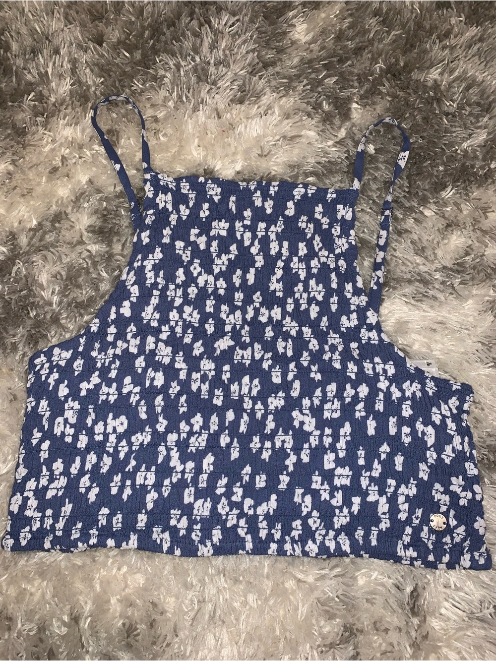 Roxy Blue and White Floral Smocked Cami